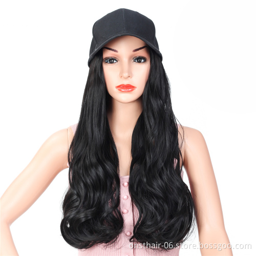 Hat Wig for Women Synthetic Long Wavy Curly Bucket Hat Wig All-in-one 613 Blonde Black Wig with Hat